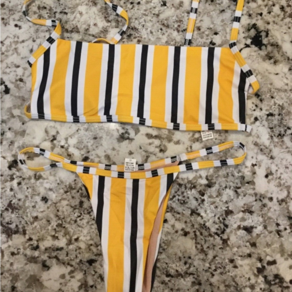 Striped Yellow and Black Bikini Set